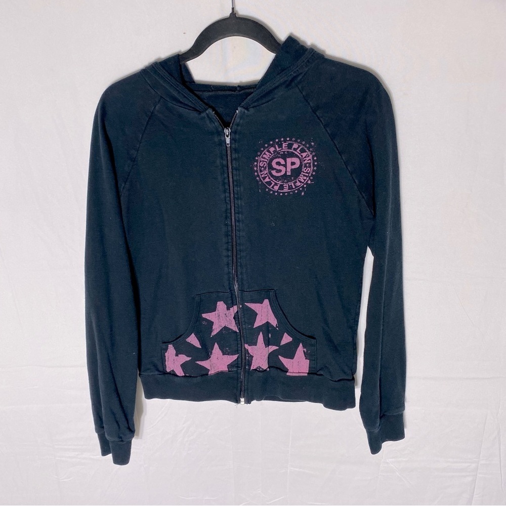 Vintage Y2K Simple Plan American Apparel Black Pink Zip Hoodie Band Merch L